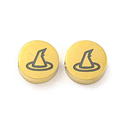 Hat Тема хеллоуина 304 бусины из нержавеющей стали, реальный 18 k позолоченный, плоско-круглые, шляпа, 8x3 мм, отверстие : 2 мм