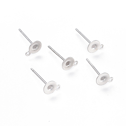 Нержавеющая Сталь Цвет Устойчивые к потускнению 304 фурнитура для сережек-гвоздиков из нержавеющей стали, серьги с плоской подкладкой, цвет нержавеющей стали, 5 мм, отверстие : 1 мм, штифты : 0.8 мм