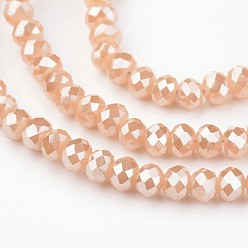 Сэнди Коричневый Стеклянные бусины с гальваническим покрытием , имитация нефрита, с полным покрытием цвета радуги, граненые, шайба, песчаный коричневый, 3x2.5 мм, отверстие : 1 мм, около 133 шт / нитка, 13 дюйм