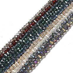 Mixed Color Electroplate Glass Beads Strands, Faceted Rondelle, Mixed Color, 3.5x2.5~3mm, Hole: 1mm, about 100pcs/strand, 10 inch