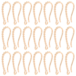 Настоящее золото 14K 15 пары латунных крючков для сережек, с горизонтальными петлями, форма скручивания веревки, реальный 14 k позолоченный, 17.5x8.5x1.4 мм, отверстие : 1.4 мм, штифты : 0.8 мм