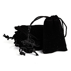 Black Rectangle Velvet Pouches, Gift Bags, Black, 7x5cm