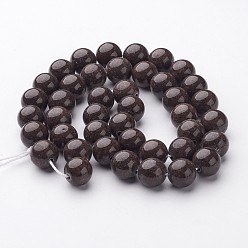 Coconut Brown Natural Mashan Jade Round Beads Strands, Dyed, Coconut Brown, 10mm, Hole: 1mm, about 41pcs/strand, 15.7 inch