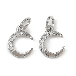 Платина Латунные микро проложить кубического циркония подвески, без кадмия и без свинца, Луна прелести, с целью перехода в кольце, платина, 10.5x8x1.5 мм, отверстие : 3.2 мм