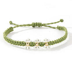 Цвет Оливы Стеклянные бусины плетеные бусины beacelets, регулируемые женские браслеты из вощеного шнура, маргаритка, оливковый, внутренний диаметр: 11 дюйм (28 см)