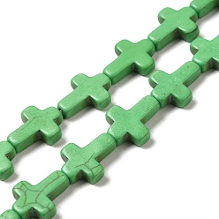 Зеленый лайм Синтетические бусины, окрашенные в бирюзовый цвет, религия крест, зеленый лайм, 15.5x12x4 мм, отверстие : 1.4 мм, около 24~26 шт / нитка, 14.96''~16.14'' (38~41 см)