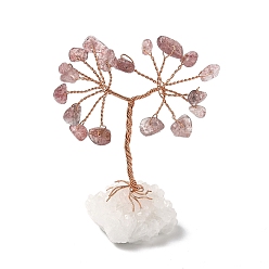 Клубничный Кварц Натуральная клубничная кварцевая крошка, украшения «Древо жизни», кварцевая основа с медной проволокой, фен-шуй энергетический камень подарок для домашнего офиса украшение рабочего стола, 31~46x28~33x61~75 мм