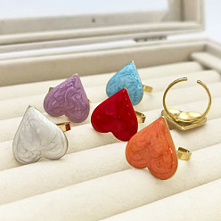 (52) Непрозрачная лаванда 304 эмалированные кольца-манжеты из нержавеющей стали для женщин, сердце, золотые, разноцветные, внутренний диаметр: 17.8 мм