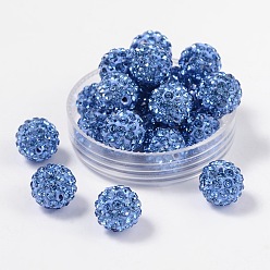 Light Sapphire Pave Disco Ball Beads, Polymer Clay Rhinestone Beads, Grade A, Round, Light Sapphire, PP14(2~2.1mm), 10mm, Hole: 1.0~1.2mm