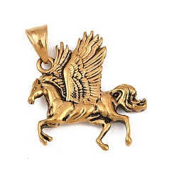 Античное Золото 304 подвески из нержавеющей стали, подвески в виде лошади с крыльями, ионное покрытие (ip), античное золото , 34.5x35.5x4.5 мм, отверстие : 9.5x5.5 мм