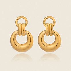 Настоящее золото 18K 304 серьги-кольца из нержавеющей стали, реальный 18 k позолоченный, 28x23 мм