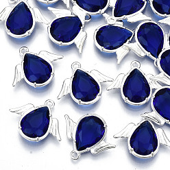 Синий Граненые подвески стекла, с элементами из экологически чистого сплава, без кадмия, без никеля и без свинца, ангел, серебряные, синие, 18x22x4.5 мм, отверстие : 1.6 мм