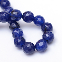 Dark Blue Natural White Jade Bead Strands, Dyed, Faceted, Round, Dark Blue, 10~11mm, Hole: 1mm, about 37~39pcs/strand, 14.37~14.57 inch
