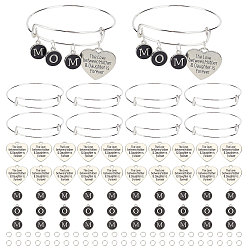 Platinum DIY Bangle Making Kits, Including 40Pcs 3 Style Platinum Plated Alloy Enamel & Tibetan Style Alloy Quote Pendants, 10Pcs Adjustable Iron Expandable Bangle Making, 50Pcs Iron Open Jump Rings, Platinum, Pendants: 14~24.5x12~25x1.5~2mm, Hole: 1.5~2.5mm
