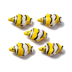 Золотистый Фарфоровые бусины ручной работы, рыба, золотые, 21~21.5x12.5~13x7.5~8 мм, отверстие : 1.8 мм