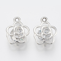 Platinum Alloy Cubic Zirconia Pendants, Flower, Platinum, 16x12x6mm, Hole: 1.6mm