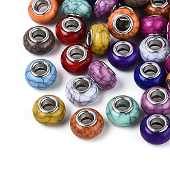 (52) Непрозрачная лаванда Непрозрачные акриловые бусины с эффектом кракелюра, бусины с большим отверстием, с медными сердечниками, рондель, платина, разноцветные, 13.5~14x8.5~9.5 мм, отверстие : 5.5 мм