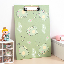 Dark Sea Green Dinosaur Pattern Plastic A4 Clipboards, with Metal Clips, for Office, Hospital, Rectangle, Dark Sea Green, 320x220mm