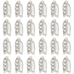 Платина 40шт. латунные защелки на дужках, с кристально горный хрусталь, лист, платина, 12x4x8 мм