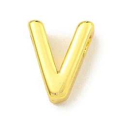 Letter V Латунные бусины, для изготовления именных ожерелий, без кадмия, без никеля и без свинца, реальный 18 k позолоченный, Буква V, 8x6.8x3 мм, отверстие : 1.8x1 мм