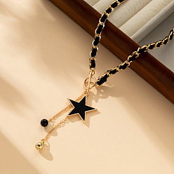 Звезда Сплав черная эмаль кисточка кулон или ожерелья, ожерелья из бархатных и алюминиевых цепочек, золотые, звезда, 18.11 дюйм (46 см)