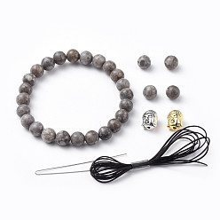 Maifanit Stretch-Armbänder, mit natürlichen Maifanitperlen, Buddha-Kopf-Legierungsperlen und elastischer Faserdraht, 2 Zoll (5 cm)
