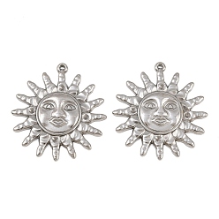Stainless Steel Color 304 Stainless Steel Pendants, Sun with Face Charms, Stainless Steel Color, 38x35x4mm, Hole: 1mm
