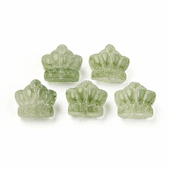 Светло-зеленый Коричневый Двухцветный прозрачный стеклянный шарик, корона, оливковый, 12x14x8.5 мм, отверстие : 1 мм