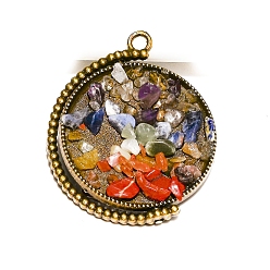 Античная Бронза Вращающиеся подвески из натурального аметиста, зеленого авантюрина, тигрового глаза, голубой пятнистой яшмы, сердолика и красной яшмы, с металлической оправой, плоско-круглые, античная бронза, 40~45 мм