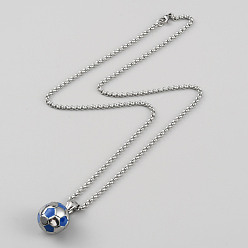 Нержавеющая Сталь Цвет 304 Женское ожерелье с кулоном в виде футбольного мяча из нержавеющей стали с цепочками Rolo, цвет нержавеющей стали, 21.77 дюйм (55.3 см)