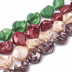 Couleur Mélangete Chapelets de perles nacrées, polie, pépite, couleur mixte, 15~25x10~26x5~16mm, Trou: 1mm, Environ 18 pcs/chapelet, 14.96 pouce