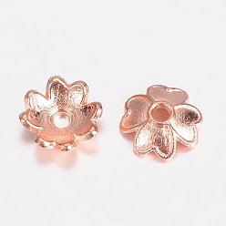 Розовое Золото Сплав шарика шапки параметры эмали, Четыре листа клевера, розовое золото , 7.5x2 мм, отверстие : 1 мм