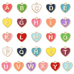 Сердце 52 шт. Подвески из сплава эмали, золотые, буква аз ~ г очарование, сердце, 15.5x14.5x2 мм, отверстие : 2 мм