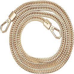 Light Gold Железные плоские ручки для сумок со змеиной цепочкой, с застежками из цинкового сплава, для аксессуаров для замены сумок, золотой свет, 100x0.75x0.3 см