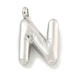 Letter N Не тускнеющие 304 подвески из нержавеющей стали, буквенное очарование, цвет нержавеющей стали, Письмо N, 23.5x16.5x5.5 мм, отверстие : 3 мм