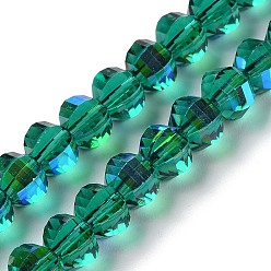 Морско-зеленый Прозрачные стеклянные бусины гальваническим пряди, с покрытием AB цвета, граненые, рондель, цвета морской волны, 7.8x5.8~6.3 мм, отверстие : 1.5 мм, около 80 шт / нитка, 18.31''~19.88'' (46.5~50.5 см)