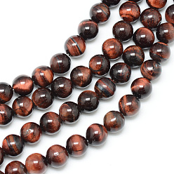 Tiger Eye Natural Red Tiger Eye Bead Strands, Dyed, Round, 8~9mm, Hole: 1mm, about 46pcs/strand, 15.3 inch