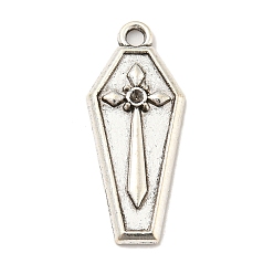 Cross Tibetan Style Alloy Pendants Rhinestone Settings, Tombstone Shape Charms, Cross, 26x11x2mm, Hole: 2mm, Fit for 1mm Rhinestone