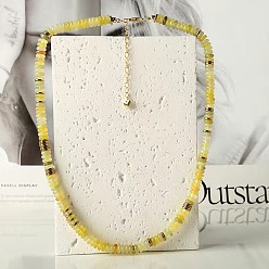 Горчица Камень Ожерелья из бусин хейши из натурального горчичного камня для женщин, с концевыми цепями из нержавеющей стали, золотые, 15.75 дюйм (40 см)