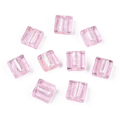 Бледно-Розовый Бусины ручной работы бусины серебряной фольгой, квадратный, розовый жемчуг, 12x12x6 мм