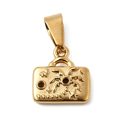 Real 20K Gold Plated 304 Настройки горный хрусталь из нержавеющей стали кулон, прямоугольник с подвесками в виде кокосовой пальмы, ионное покрытие (ip), реальный 20 k позолоченный, пригодный для стразов 1 мм, 13x13x3.5 мм, отверстие : 8 мм