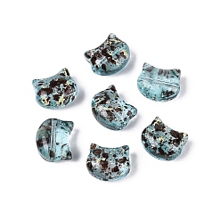 Pale Turquoise Picasso Transparent Glass Beads, Cat, Pale Turquoise, 8~8.5x9.5~10x5.5~6mm, Hole: 1mm, About 750pcs/pound