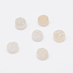 Желтая Старая Ткань  Гальванизированный природный druzy агат кабошоны, плоско-круглые, старое кружево, 8x2~4 мм