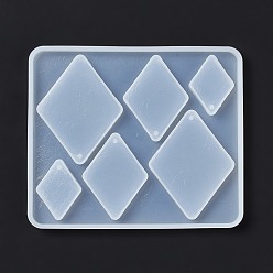 Rhombus DIY Pendant Silicone Molds, Resin Casting Molds, White, Rhombus Pattern, 103x86x5.7mm, Hole: 2.2mm, Inner Diameter: 19~29x27~50mm