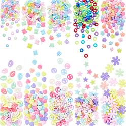 (52) Непрозрачная лаванда 808 шт 10 непрозрачные акриловые бусины в стиле, аксессуары для браслетов и ожерелий своими руками, корона, медведь, ствол, ракушка, звезда, сердце, роза, плоский круглый со знаком мира, гофрированный круглый и цветок, разноцветные, 14.5x3 мм, отверстие : 1.5 мм