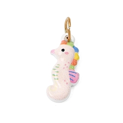 Coloré Pendentifs en acier inoxydable imprimés, charmes d'hippocampe, or, colorées, 304mm, Trou: 17.5x8.5x2.5mm