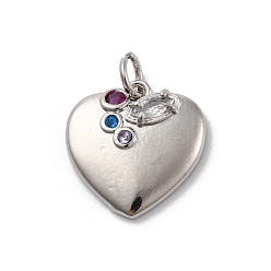 Платина Латунные микро проложить кубического циркония подвески, долговечный, без свинца и без кадмия, сердце, платина, 16.5x16x3.5 мм, отверстие : 3 мм