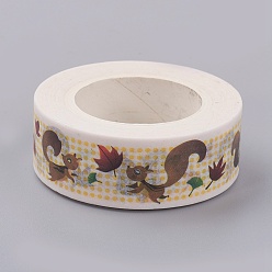 Yellow DIY Scrapbook Decorative Paper Tapes, Adhesive Tapes, with Plastic Box, Fox Pattern, Yellow, 15mm, 10m/roll, 1roll/box