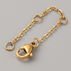 Золотой 304 удлинитель цепи из нержавеющей стали, концевые цепочки с застежками-карабинами, золотые, 70 мм
