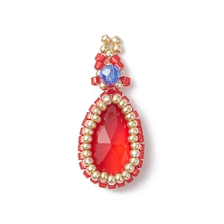 Красный Стеклянные подвески из бисера, очарование слезы, красные, 32x13.5x6 мм, отверстия : 1.4 mm и 1 мм